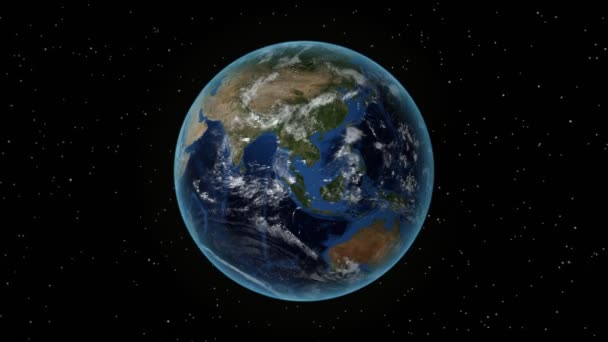Tanzania. 3D Earth in space - zoom in on Tanzania outlined. Star sky background — Stock Video
