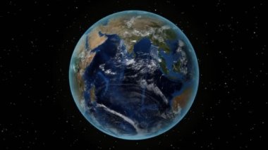 Zambia. 3D Earth in space - zoom in on Zambia outlined. Star sky background
