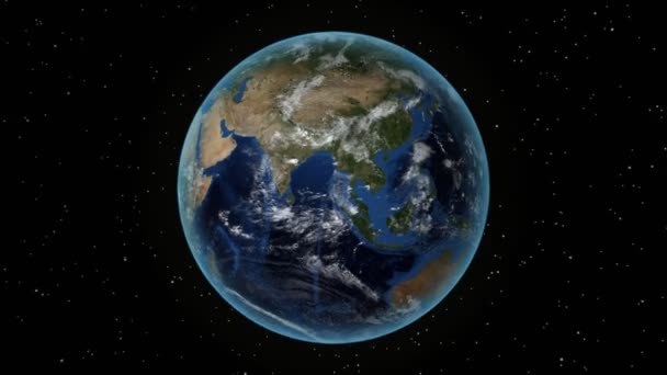 Мавритания. 3D Земля в космосе - увеличьте масштаб Мавритании. Звездное небо — стоковое видео