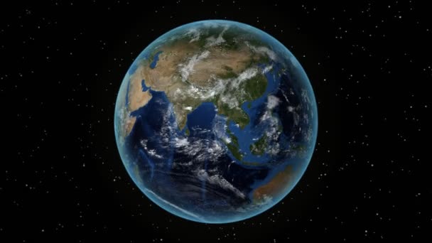 Maroko. 3D Earth in space - zoom in pada uraian Maroko. Latar belakang langit bintang — Stok Video