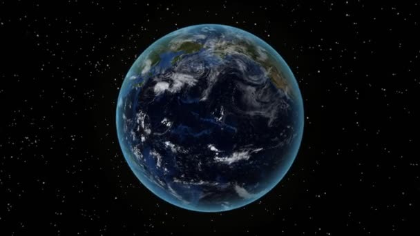 Νότια Κορέα. 3D Earth στο διάστημα-ζουμ στη Νότια Κορέα σκιαγράφησε. Αστέρι στο φόντο του ουρανού — Αρχείο Βίντεο