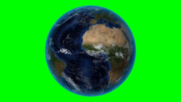 Equador. Terra 3D no espaço - zoom no Equador delineado. Fundo de tela verde — Vídeo de Stock