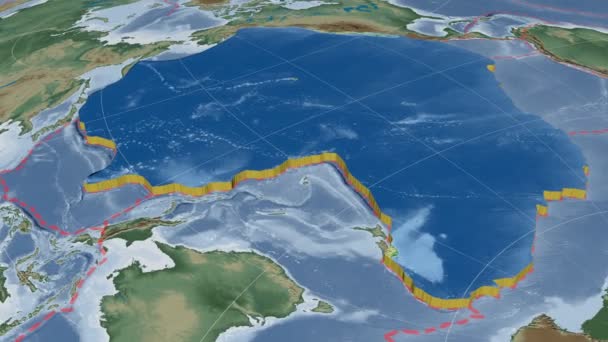 Pacific tektoniska plattan extruderad. Knölar skuggade — Stockvideo