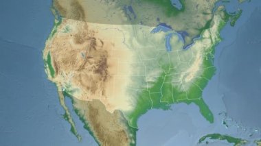 Arkansas eyaleti (ABD) Kuzey Amerika'nın fiziksel haritasında ekstrüzyon