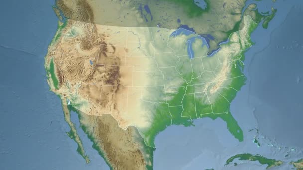 Alabama state (USA) extruded on the physical map of North America — Stock Video
