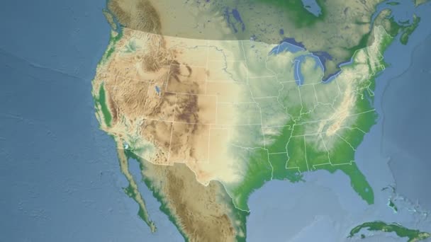 Arizona state (USA) extruded on the physical map of North America — Videoclip de stoc