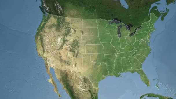 Colorado State (USA) na satelitní mapě Severní Ameriky — Stock video