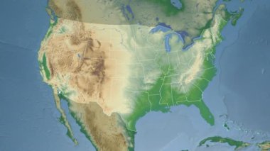 Gürcistan devleti (ABD) Kuzey Amerika'nın fiziksel haritasında ekstrüzyon yaptı