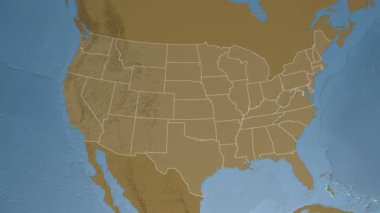 Iowa eyaleti (ABD) Kuzey Amerika'nın yükseklik haritasıüzerinde ekstrüzyon