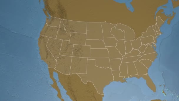 Estado de Idaho (EE.UU.) extruido en el mapa de elevación de América del Norte — Vídeo de stock