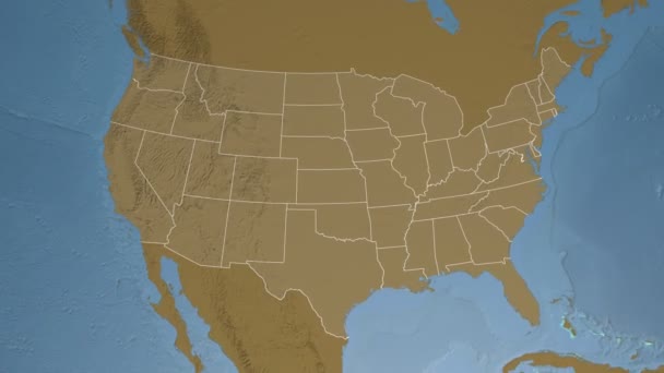 État de l'Illinois (États-Unis) extrudé sur la carte d'altitude de l'Amérique du Nord — Video