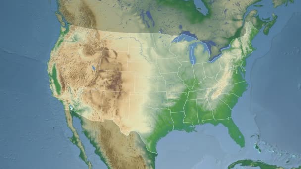 Estado de Illinois (EE.UU.) extruido en el mapa físico de América del Norte — Vídeos de Stock