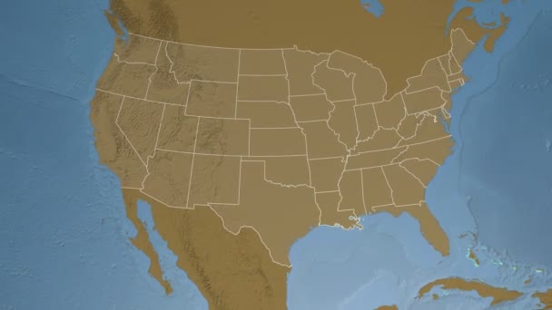 Louisiana state (usa) extrudiert auf der Höhenkarte von Nordamerika — Stockvideo