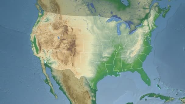 Estado da Louisiana (EUA) extrudido no mapa físico da América do Norte — Vídeo de Stock