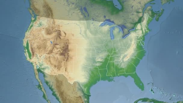 Estado de Maryland (EUA) extrudido no mapa físico da América do Norte — Vídeo de Stock