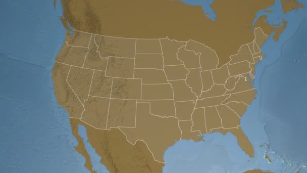 Minnesotská země (USA), Vytlačovaná na výškový mapě Severní Ameriky — Stock video