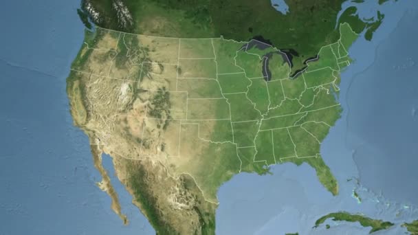 Mississippi State (VS) geëxtrudeerd op de Satellietkaart van Noord-Amerika — Stockvideo