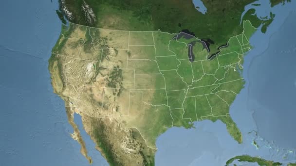 Missouri stát (USA) na satelitní mapě Severní Ameriky — Stock video