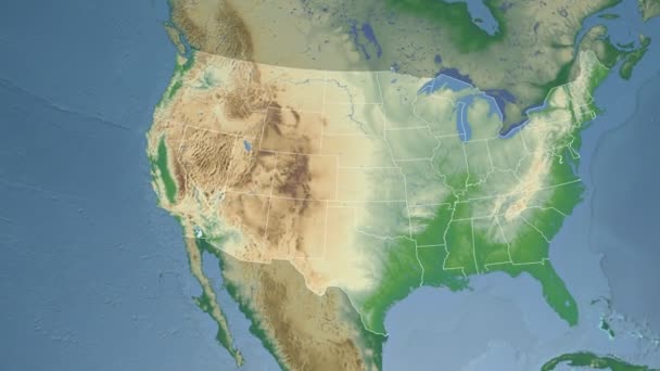 Estado de Nevada (EUA) extrudido no mapa físico da América do Norte — Vídeo de Stock