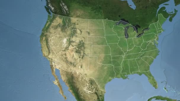 Nevada-stát (USA) na satelitní mapě Severní Ameriky — Stock video