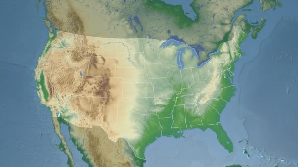 New Hampshire State (VS) geëxtrudeerd op de fysieke kaart van Noord-Amerika — Stockvideo