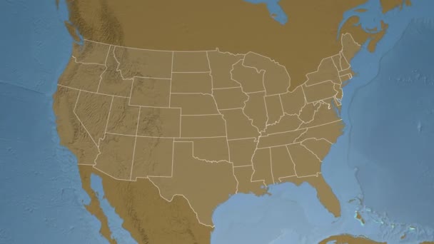 État du New Jersey (États-Unis) extrudé sur la carte d'altitude de l'Amérique du Nord — Video