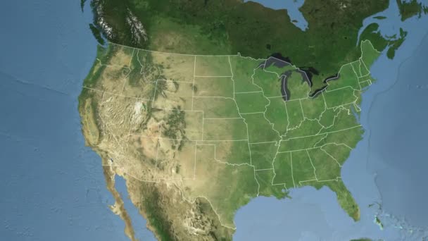 North Dakota State (Vereinigte Staaten) extrudiert auf der Satellitenkarte von Nordamerika — Stockvideo