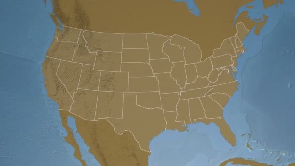 Estado de Ohio (EE.UU.) extruido en el mapa de elevación de América del Norte — Vídeo de stock