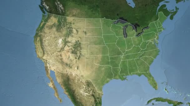 Oklahoma state (usa) extrudiert auf der Satellitenkarte von Nordamerika — Stockvideo