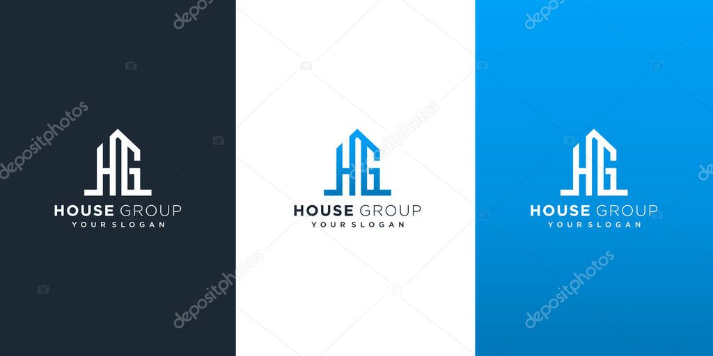 Letter hg with house group logo