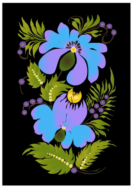 Blue flower black style — 图库矢量图片
