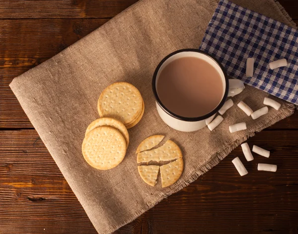 杯咖啡、 饼干和棉花糖 — 图库照片