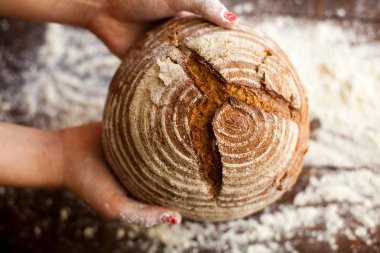 Kahverengi ekmek elinde