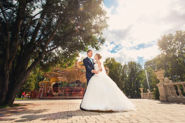 Braut und Bräutigam auf Hochzeit im Park — Stockfoto