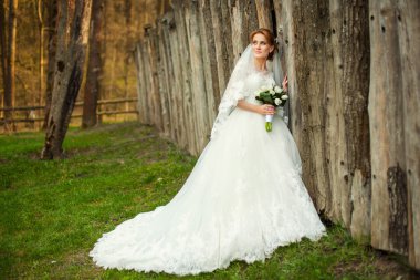 Şaşırtıcı sonbahar orman içinde gelin