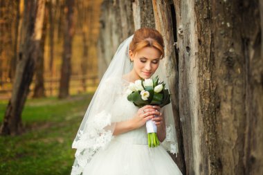 Şaşırtıcı sonbahar orman içinde gelin