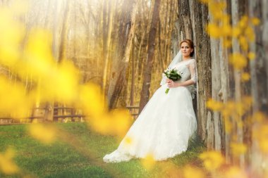 Şaşırtıcı sonbahar orman içinde gelin