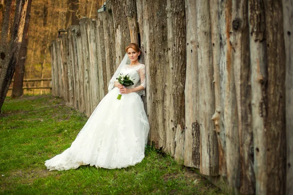 Nevěsta v úžasné podzimní Les — Stock fotografie