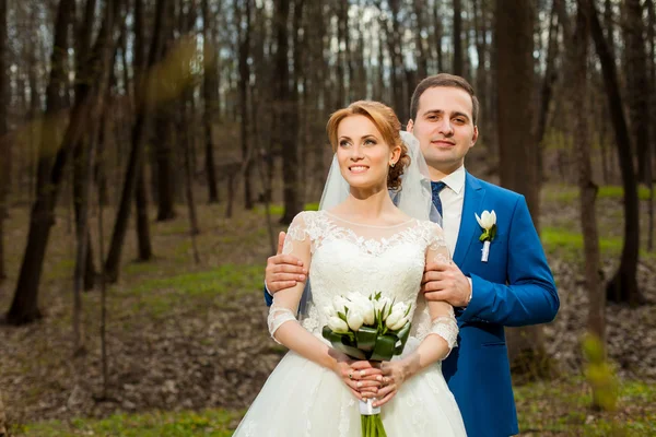 Весільна пара і осінній ліс — стокове фото