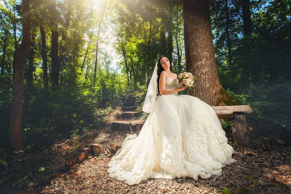 Panny młodej w sukni ślubnej w lesie — Zdjęcie stockowe