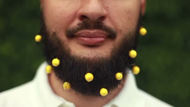 Смешная борода и улыбающийся мужчина — стоковое видео