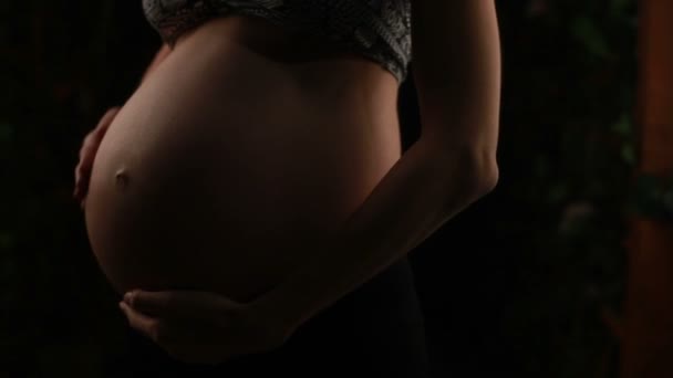 Przyszłej matki gładząc jej duży brzuch — Wideo stockowe
