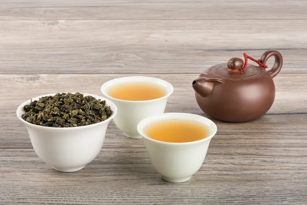 Grüner Tee, Tassen, Teekanne — Stockfoto