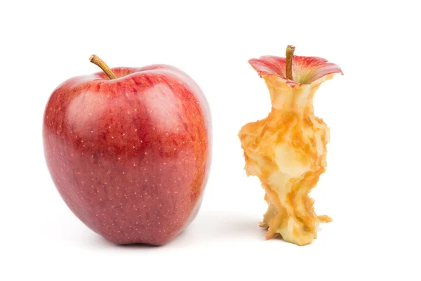Whole and eaten apples. Isolated