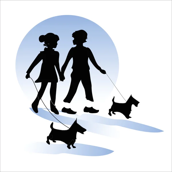 Couple with dogs. — Stock Vector