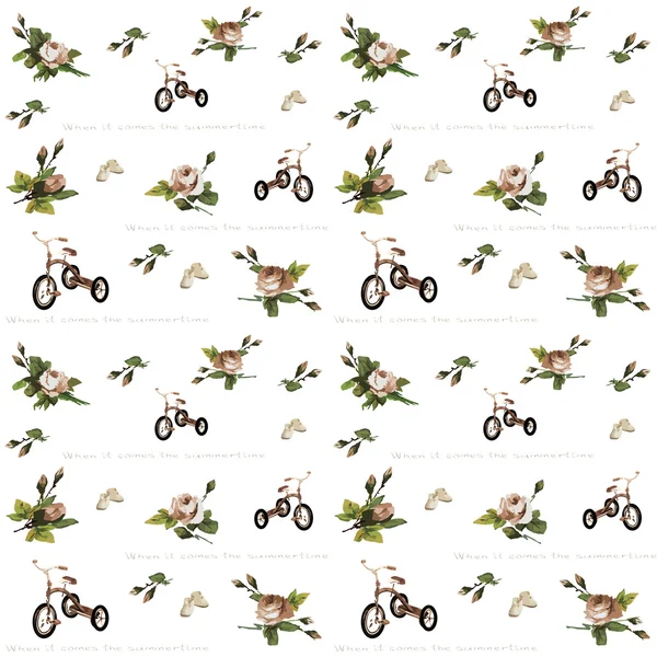 Роза и велосипед. Бесшовный рисунок . — стоковый вектор