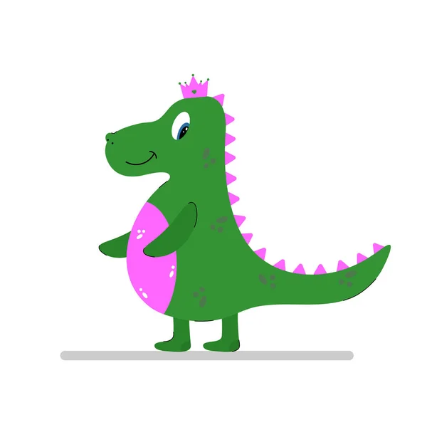 Joli Bébé Dinosaure Fille Dinosaure Avec Couronne Princesse Dinosaure Isolé — Image vectorielle