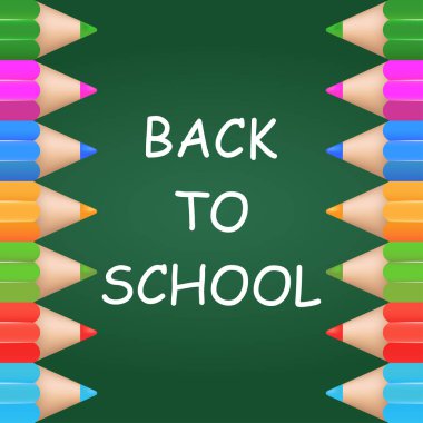 Okul vektör pankartına dönelim. Okul yönetim kurulundaki yazı. Çok renkli kalemler..