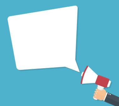 Boş metin kabarcık ile megafon tutan el.