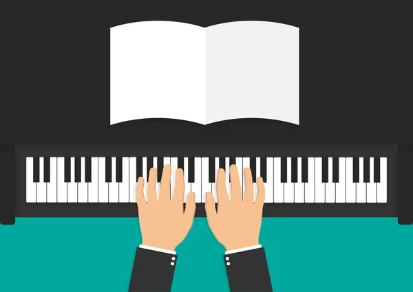 Mains sur le clavier de piano avec une feuille de papier vierge sur le piano — Image vectorielle